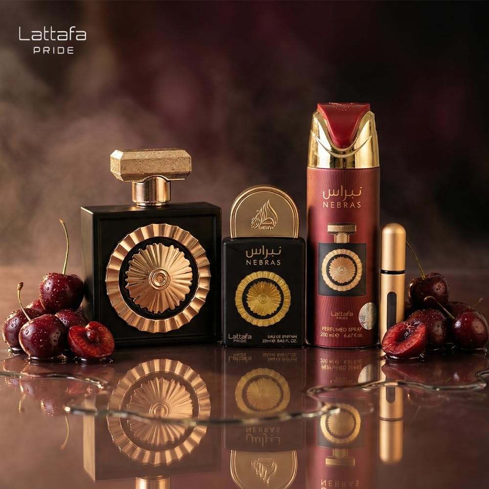 Set Lattafa Pride Nebras 4Pzs 100Ml Edp Spray/ Body Spray 200Ml/ 20Ml Edp Spray/ Perfumero Rellenable - Unisex