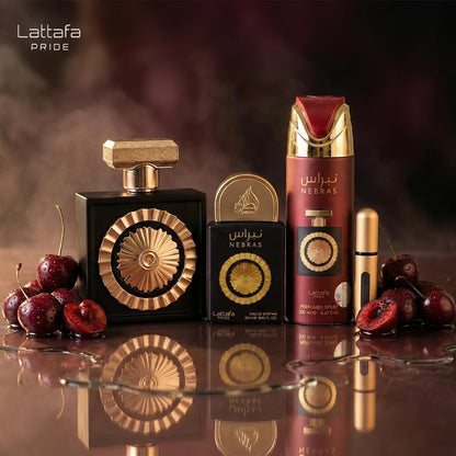 Set Lattafa Pride Nebras 4Pzs 100Ml Edp Spray/ Body Spray 200Ml/ 20Ml Edp Spray/ Perfumero Rellenable - Unisex