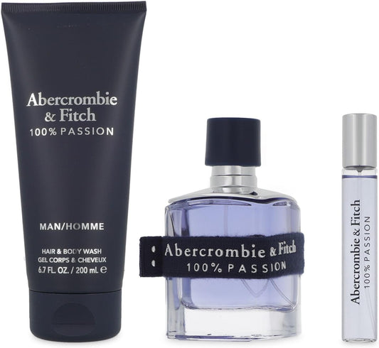 Set Abercrombie And Fitch 100% Man Passion 3Pzs 100Ml Edt Spray/ Body Wash 200Ml/ 15Ml Edt Spray - Hombre