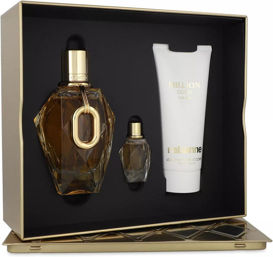 Set Million Gold For Her 3Pzs 90Ml Edp Spray/ Body Lotion 100Ml/ 5Ml Edp - Mujer