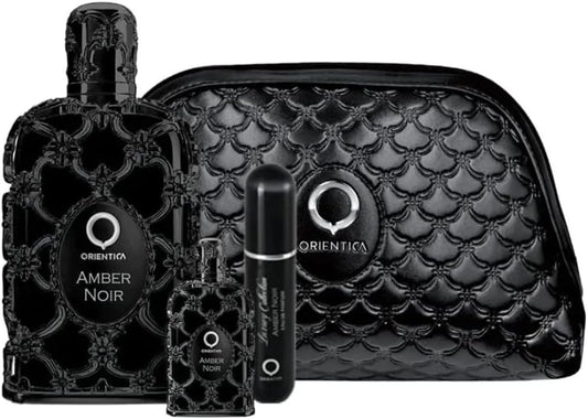 Set Orientica Luxury Collection Amber Noir 4Pzs 80Ml Edp Spray/ Perfumero Rellenable/Bolso Pequeño/ 7.5Ml Edp