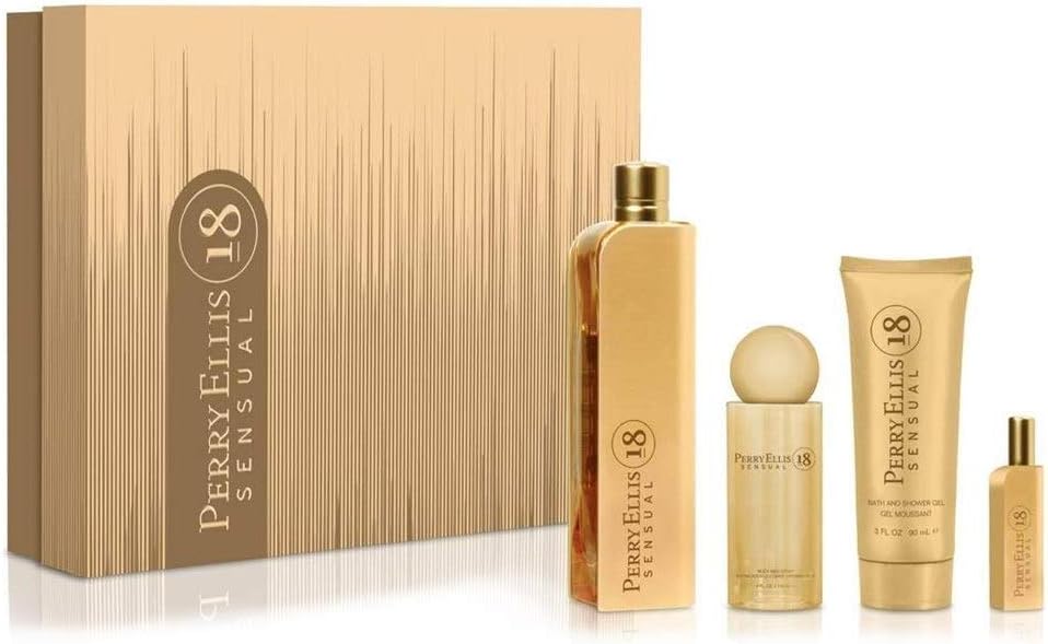 Set Perry Ellis 18 Sensual 4Pzs 100Ml Edp Spray/ Shower Gel 90Ml/ Body Mist 118Ml Spray/ Body Lotion 90Ml - Mujer
