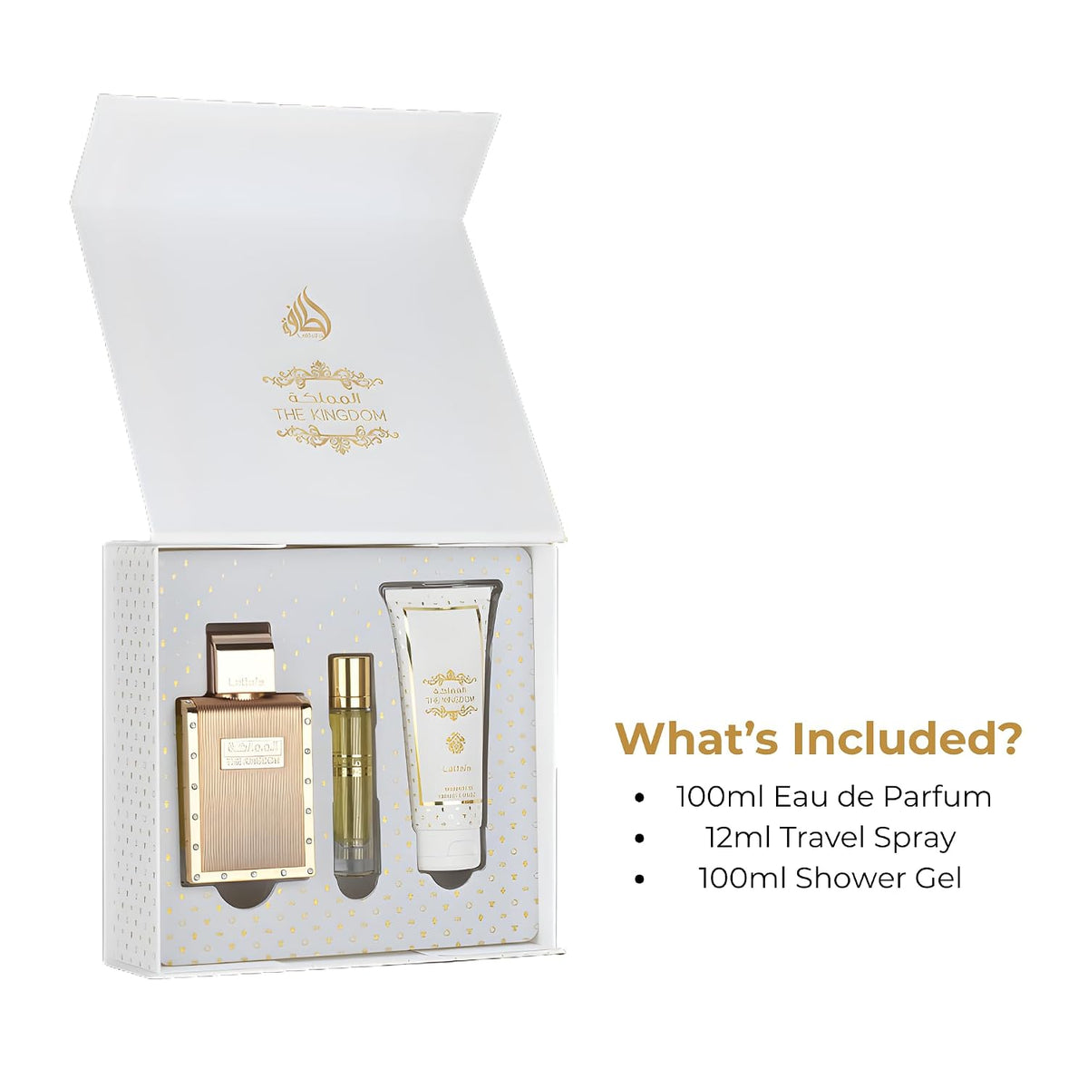 Set Lattafa The Kingdom 3Pzs 100Ml Edp Spray/ 100Ml Shower Gel/ 12Ml Edp Spray - Hombre