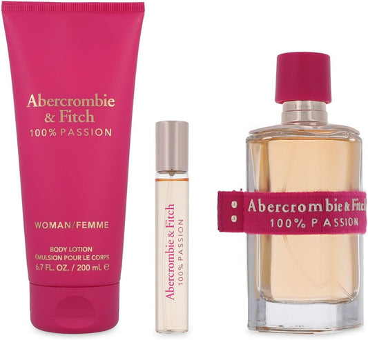 Set Abercrombie And Fitch 100% Passion 3Pzs 100Ml Edp Spray/ Body Lotion 200Ml/ 15Ml Edp Spray - Mujer