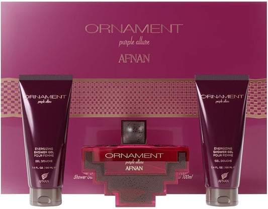 Set Afnan Ornament Purple Allure 3Pzs 100Ml Edp Spray/ Body Lotion 100Ml/ Shower Gel 100Ml - Mujer