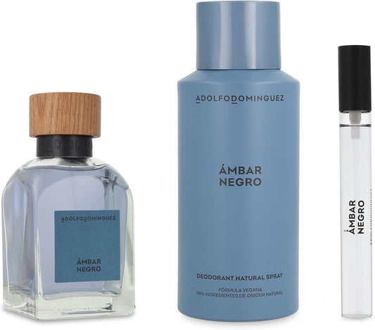 Set Ambar Negro Caballero Adolfo Dominguez 3 Pz - 120 ml Edp Spray / Desodorante 150 ml Spray / 10 ml Edp Spray - Hombre