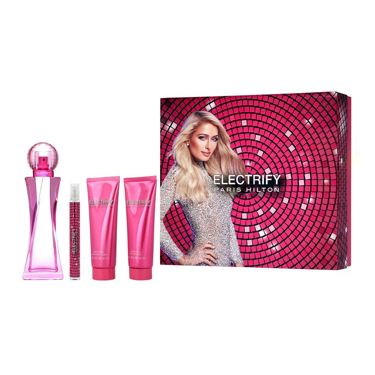 Paris Hilton Set Electrify 4 Pz para Mujer Fragancia Oriental Floral Nueva 2019 con Notas de Ozónicas y Amapola Roja