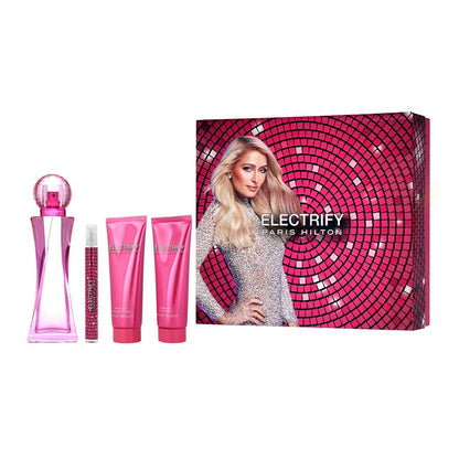 Paris Hilton Set Electrify 4 Pz para Mujer Fragancia Oriental Floral Nueva 2019 con Notas de Ozónicas y Amapola Roja