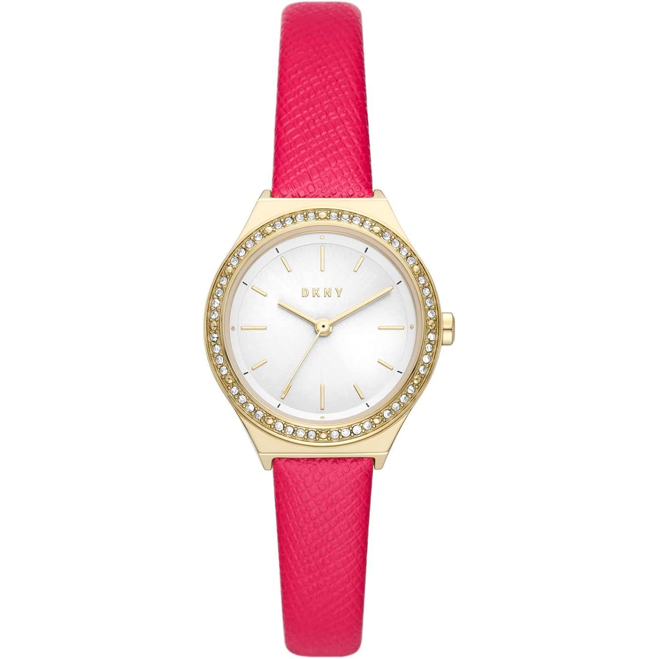 Donna Karan Reloj Ny6611 para Mujer con Correa Rosa y Marco Dorado con Cristales