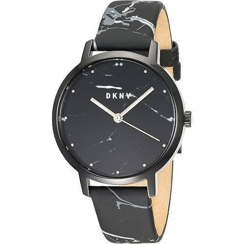 DKNY Reloj Ny2715 para Mujer con Diseño de Mármol y Correa de Cuero Negro Elegante y Moderno