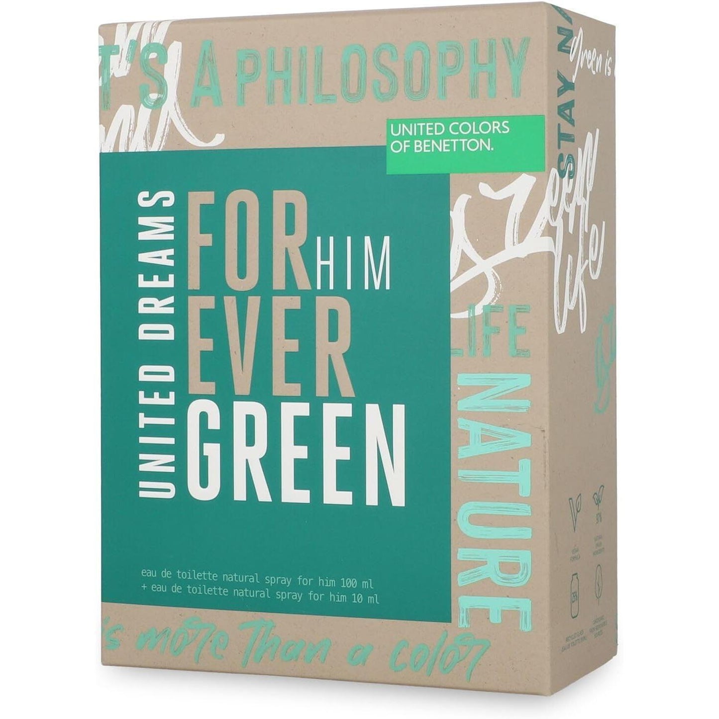 Set Benetton United Dreams Forever Green Man 2Pzs 100Ml Edt Spray/ 10Ml Edt Spray - Hombre