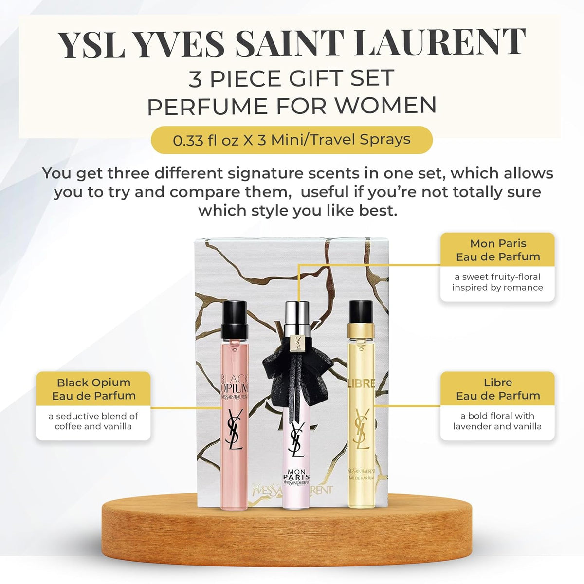 Set Mini Yves Saint Laurent 3Pzs Mon Paris 10Ml Edp Spray/ Libre 10Ml Edp Spray/ Black Opium 10Ml Edp Spray - Mujer