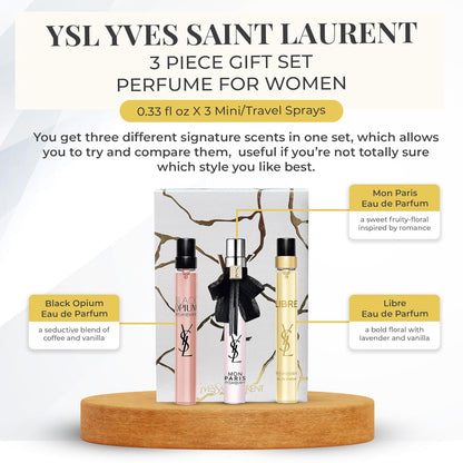 Set Mini Yves Saint Laurent 3Pzs Mon Paris 10Ml Edp Spray/ Libre 10Ml Edp Spray/ Black Opium 10Ml Edp Spray - Mujer