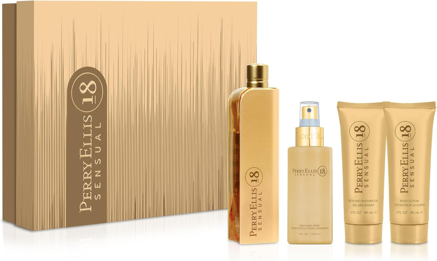 Set Perry Ellis 18 Sensual 4Pzs 100Ml Edp Spray/ Shower Gel 90Ml/ Body Mist 118Ml Spray/ Body Lotion 90Ml - Mujer