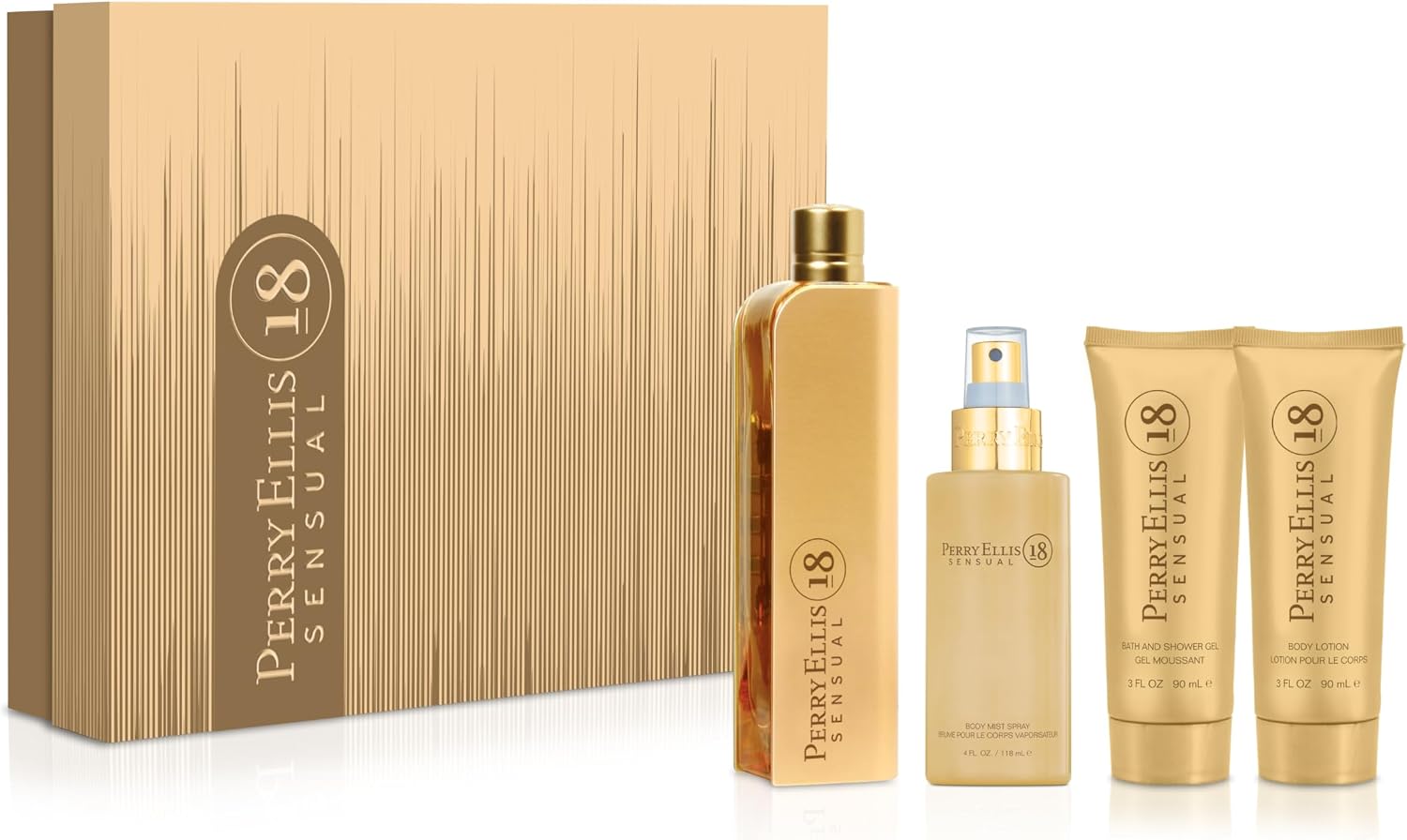 Set Perry Ellis 18 Sensual 4Pzs 100Ml Edp Spray/ Shower Gel 90Ml/ Body Mist 118Ml Spray/ Body Lotion 90Ml - Mujer