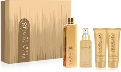 Set Perry Ellis 18 Sensual 4Pzs 100Ml Edp Spray/ Shower Gel 90Ml/ Body Mist 118Ml Spray/ Body Lotion 90Ml - Mujer