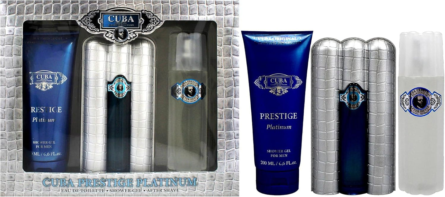 Set Cuba Prestige Platinum 3Pzs 90Ml Edt Spray/ Shower Gel 200Ml/ After Shave 100Ml Spray - Hombre