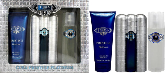 Set Cuba Prestige Platinum 3Pzs 90Ml Edt Spray/ Shower Gel 200Ml/ After Shave 100Ml Spray - Hombre