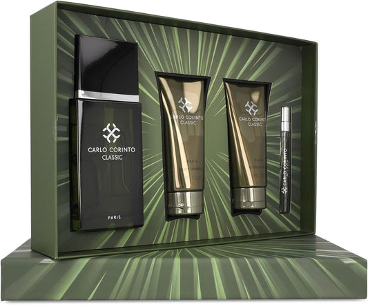 Set Carlo Corinto Classic 4Pzs 100Ml Edt Spray/ Body Shampoo 100Ml/ After Shave 100Ml/ 10Ml Edt Spray - Hombre
