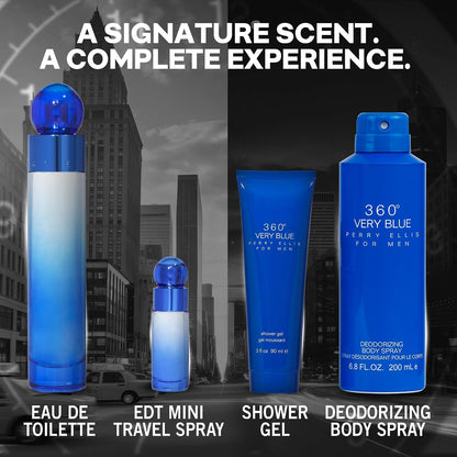 Set 360° Very Blue Perry Ellis 4Pz 100Ml Edt Spray - Hombre