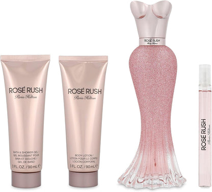 Set Paris Hilton Rose Rush 4Pzs 100Ml Edp Spray/ Body Lotion 90Ml/ Shower Gel 90Ml/ 10Ml Edp Spray Para Mujer