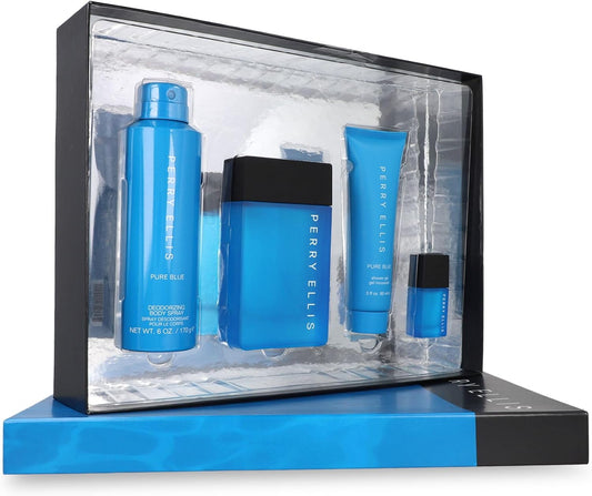 Set Perry Ellis Pure Blue 4Pzs 100Ml Edt Spray/ Desodorante 170G Spray/ Shower Gel 90Ml/ 7.5Ml Edt Spray - Hombre