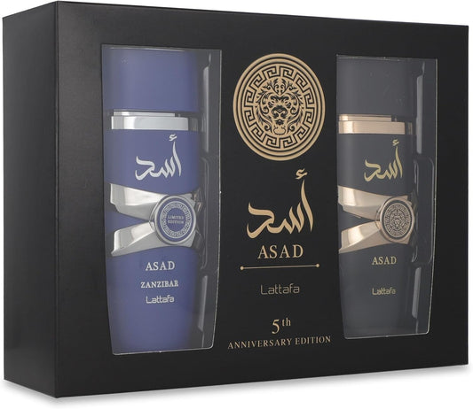 Set Asad Duo 5th Anniversary Caballero Lattafa 2 pz - Zanzibar 100 Edp / Asad 100 Edp - Hombre