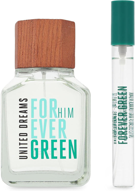 Set Benetton United Dreams Forever Green Man 2Pzs 100Ml Edt Spray/ 10Ml Edt Spray - Hombre