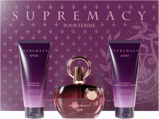 Set Afnan Supremacy Purple 3Pzs 100Ml Edp Spray/ Body Lotion 100Ml/ Shower Gel 100Ml - Mujer