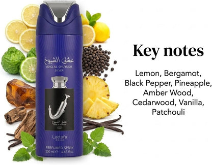 Ishq Al Shuyukh Silver Lattafa Pride 200 ml Perfumed Deodorant Spray - Hombre