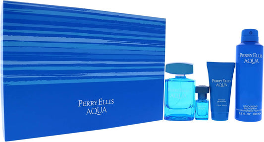 Set Perry Ellis Aqua 4Pzs 100Ml Edt Spray/ Shower Gel 50Ml/ Desodorante 170Gr Spray/ 7.5 Ml Edt Spray - Hombre