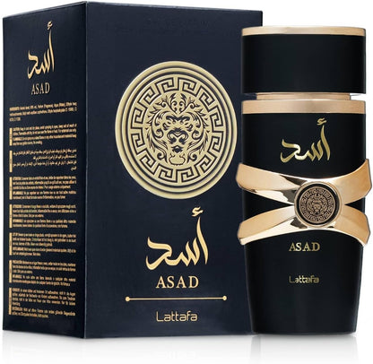 Lattafa Asad 100 ml Edp Spray para Hombre - Fragancia Ámbar con Notas Especiadas Vainilla y Clavo de Olor