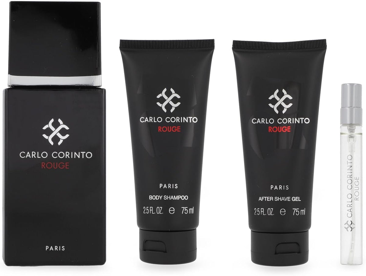 Set Carlo Corinto Rouge 4Pzs 100Ml Edt Spray /Body Shampoo 75Ml/ After Shave 75Ml /10Ml Edt Spray - Hombre