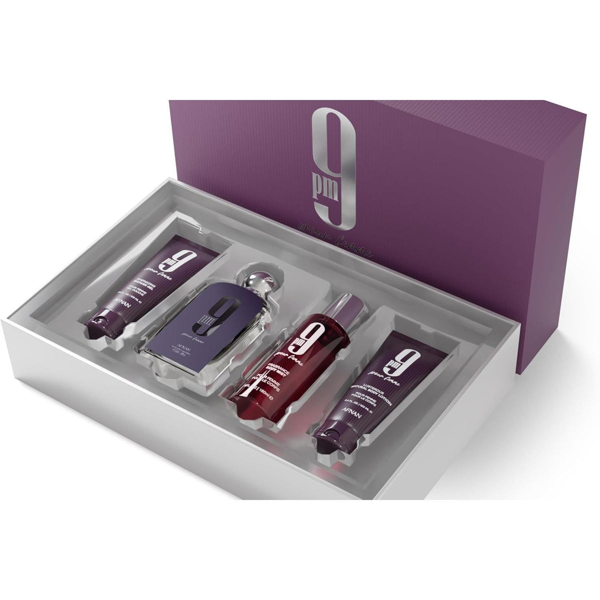 Afnan Set 9pm Pour Femme Dama 4 Piezas - Perfume y Cuidado Corporal para Mujer