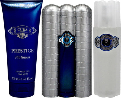 Set Cuba Prestige Platinum 3Pzs 90Ml Edt Spray/ Shower Gel 200Ml/ After Shave 100Ml Spray - Hombre