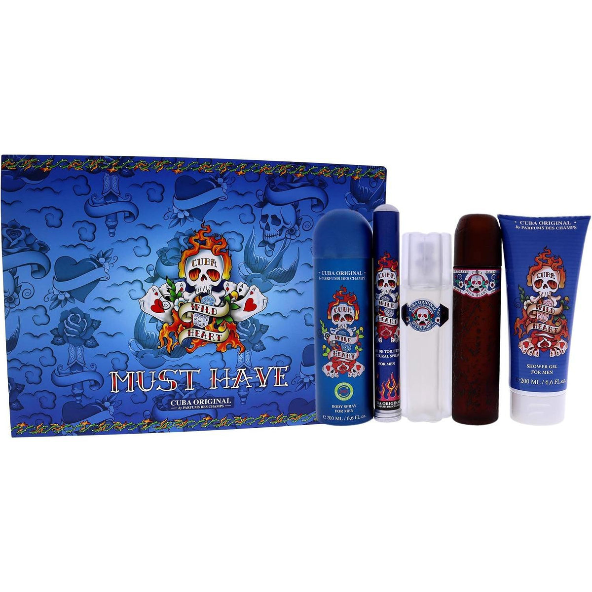Set Cuba Wild Heart For Men 5Pzs 100Ml Edt Spray/ After Shave 100Ml Spray/ Desodorante 200Ml Spray/ Shower Gel 200Ml/ 35Ml Edt Spray - Hombre