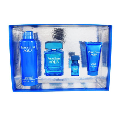 Set Perry Ellis Aqua 4Pzs 100Ml Edt Spray/ Shower Gel 50Ml/ Desodorante 170Gr Spray/ 7.5 Ml Edt Spray - Hombre