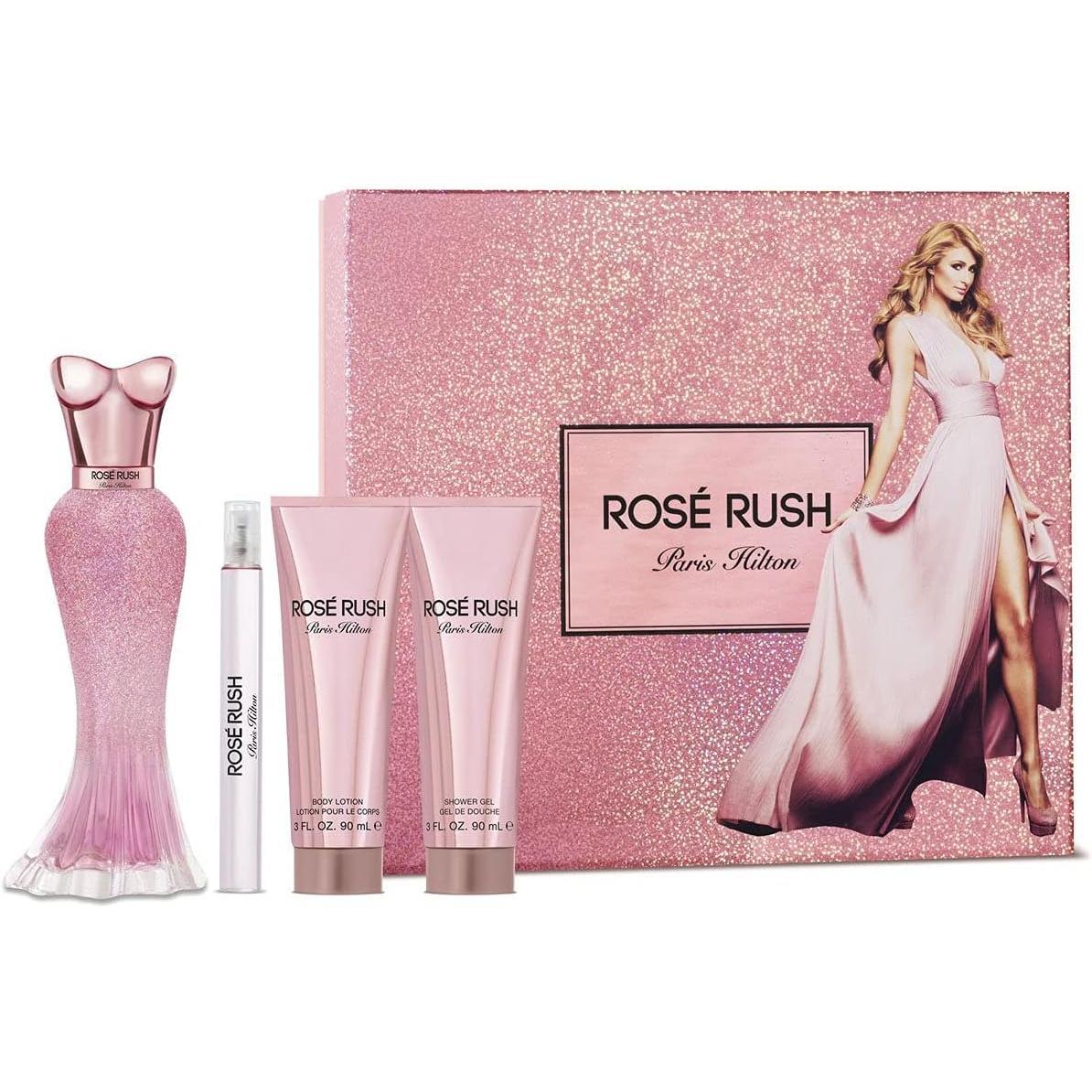 Paris Hilton Set Rose Rush 4 Pz para Mujer Fragancia Floral Frutal con Notas de Rosa y Neroli Lanzamiento 2017