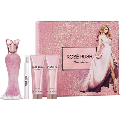 Paris Hilton Set Rose Rush 4 Pz para Mujer Fragancia Floral Frutal con Notas de Rosa y Neroli Lanzamiento 2017