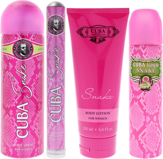 Set Cuba Jungle Snake 4Pzs 100Ml Edp Spray/ Body Spray 200Ml/ Body Lotion 200Ml/ 35Ml Edp Spray - Mujer