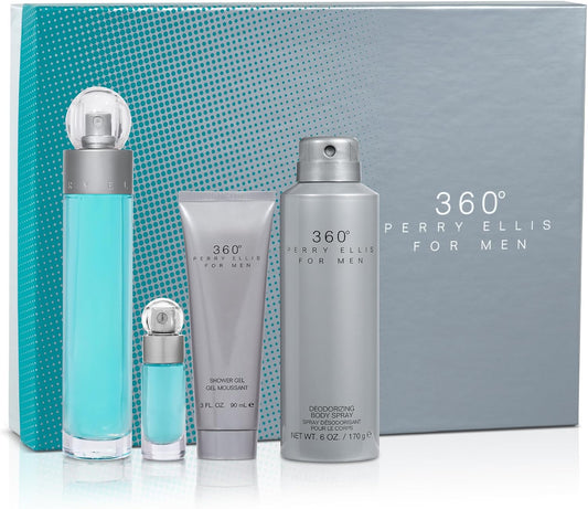 Set Perry Ellis 360° 4Pzs 100Ml Edt Spray/Shower Gel 90Ml/ Desodorante 170G Spray/ 7.5Ml Edt Spray - Hombre