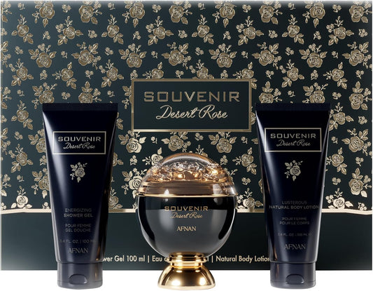 Set Afnan Souvenir Desert Rose 3Pzs 100Ml Edp Spray/ Body Lotion 100Ml/ Shower Gel 100Ml - Mujer