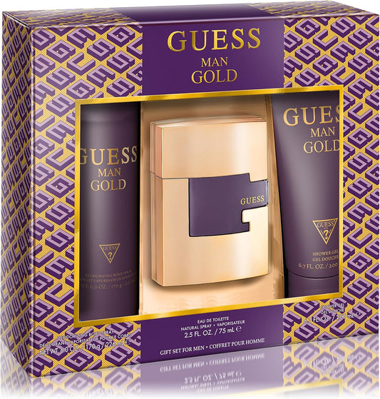 Set Guess Man Gold 3Pzs 75Ml Edt Spray/ Shower Gel 200Ml/ Desodorante 226Ml Spray - Hombre