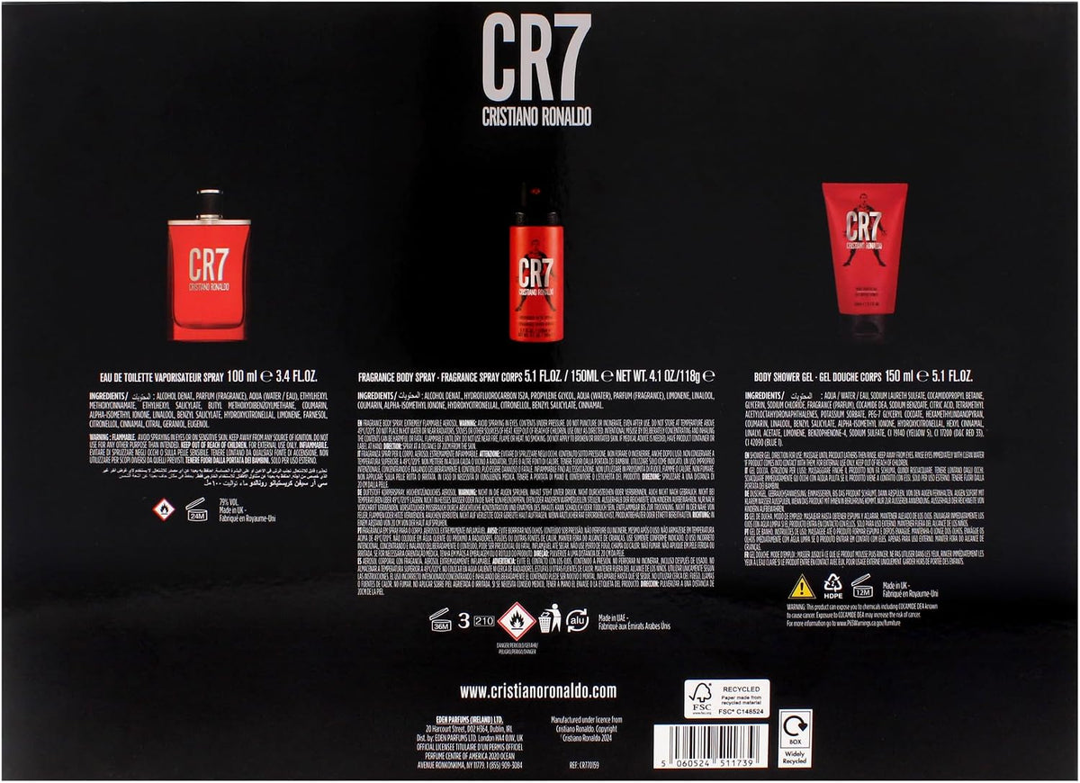 Set Cristiano Ronaldo Cr7 3Pzs 100Ml Edt Spray/ Body Spray 150Ml/ Shower Gel 150Ml - Hombre