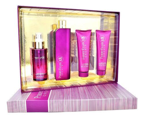 Set Perry Ellis 18 Orchid 4Pzs 100Ml Edp Spray/ Body Lotion 90Ml/ Shower Gel 90Ml/ Body Mist 118Ml Spray - Mujer