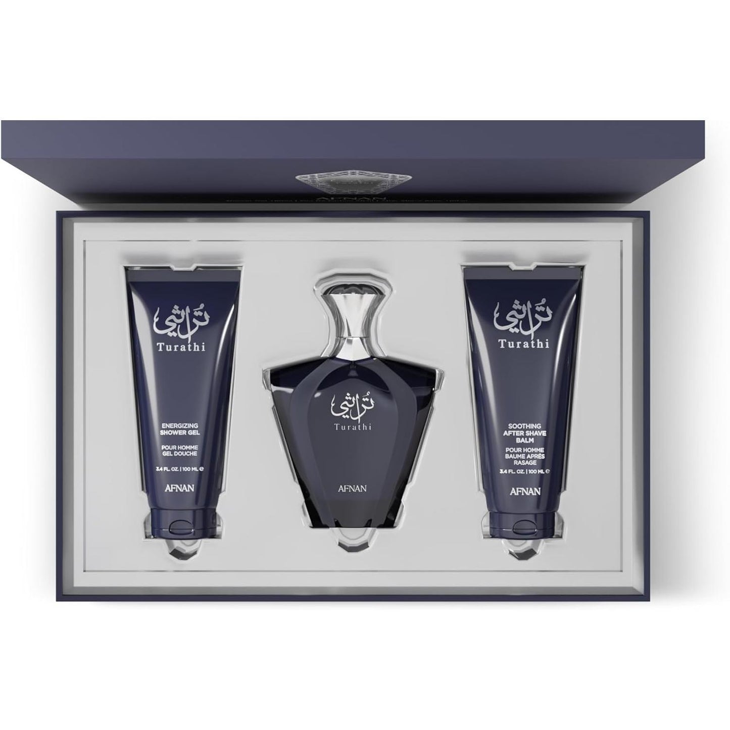 Set Afnan Turathi Blue 3Pzs 90Ml Edp Spray/ Shower Gel 100Ml/ After Shave 100Ml - Hombre