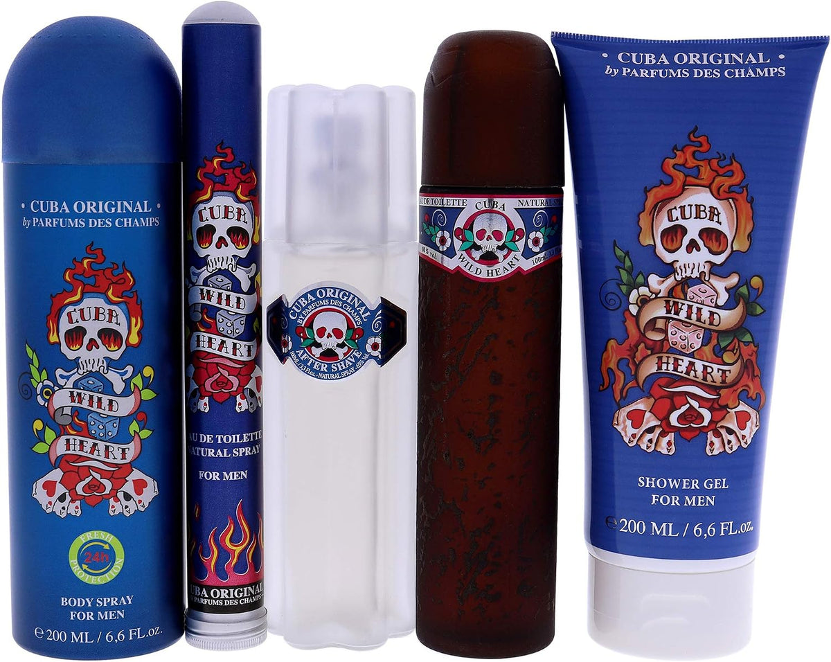 Set Cuba Wild Heart For Men 5Pzs 100Ml Edt Spray/ After Shave 100Ml Spray/ Desodorante 200Ml Spray/ Shower Gel 200Ml/ 35Ml Edt Spray - Hombre