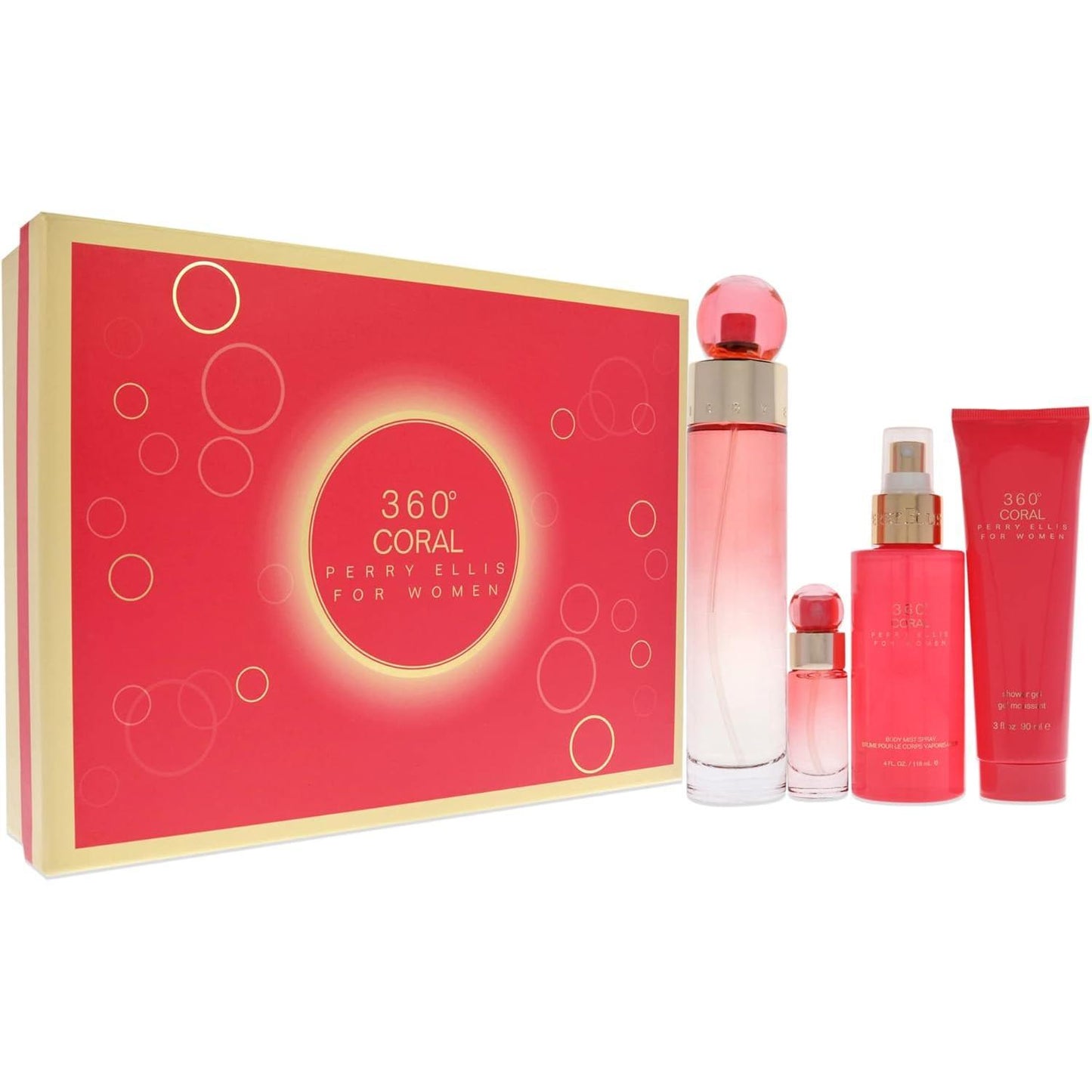 Perry Ellis Set 360 Coral 4 piezas para Mujer - Perfume y Cuidado Personal - Regalo Ideal para Ella
