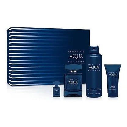 Set Perry Ellis Aqua Extreme 4Pzs 100Ml Edt Spray/ Shower Gel 50Ml/ Desodorante 170Ml Spray/ 7.5Ml Edt Spray - Hombre
