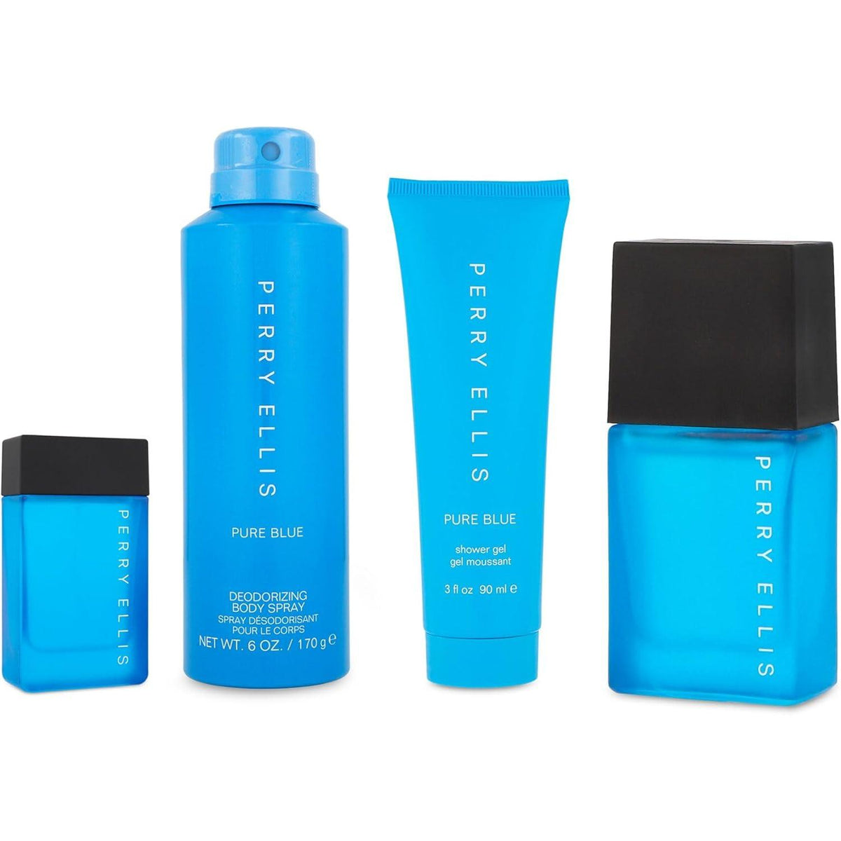 Set Perry Ellis Pure Blue 4Pzs 100Ml Edt Spray/ Desodorante 170G Spray/ Shower Gel 90Ml/ 7.5Ml Edt Spray - Hombre